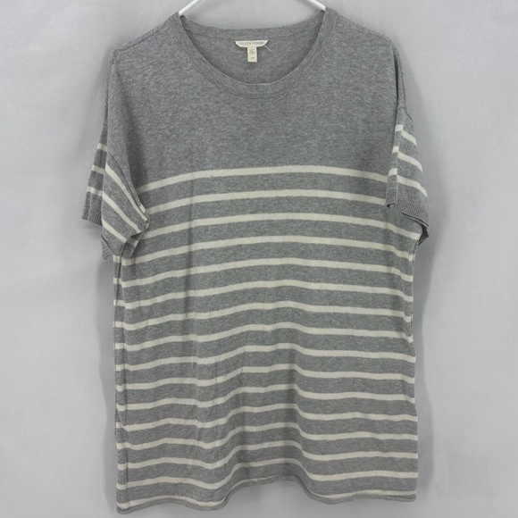 Eileen Fisher Women’s Small Gray White Stripes Crew Neck Organic Cotton Tee - Picture 2 of 9